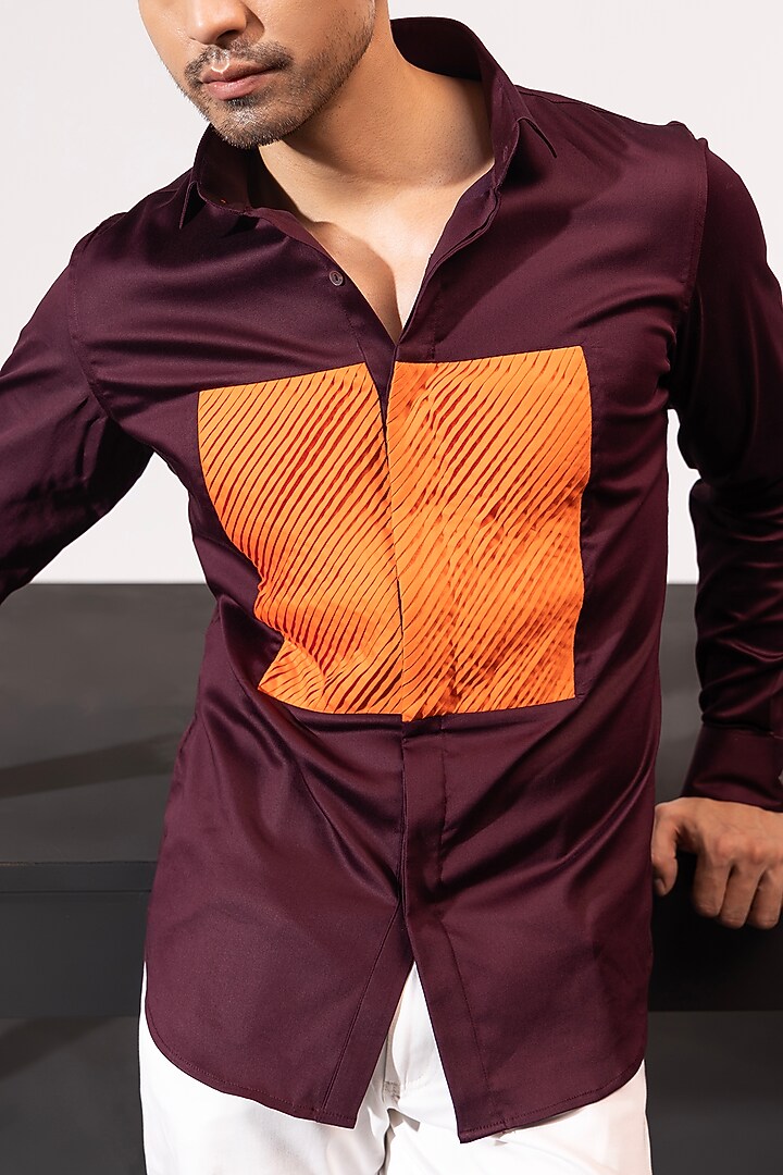 Brown Cotton Party Wear Shirt by SEVENDC MEN at Pernia's Pop Up Shop