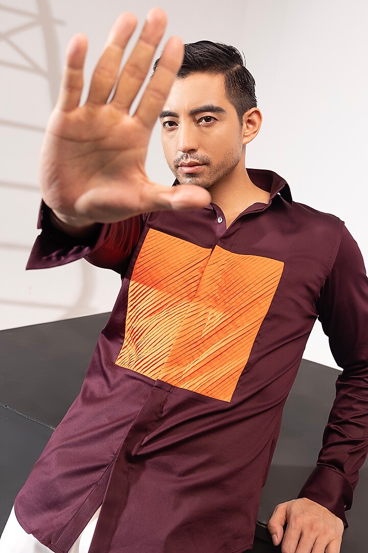 Brown Cotton Party Wear Shirt by SEVENDC MEN at Pernia's Pop Up Shop