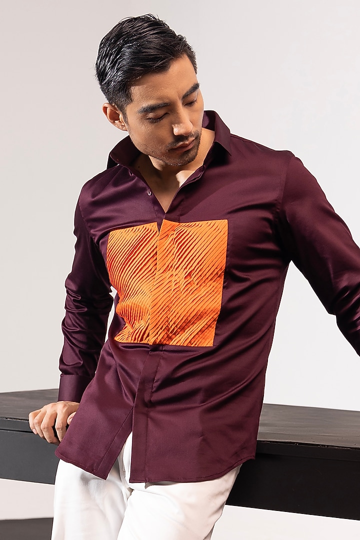 Brown Cotton Party Wear Shirt by SEVENDC MEN at Pernia's Pop Up Shop