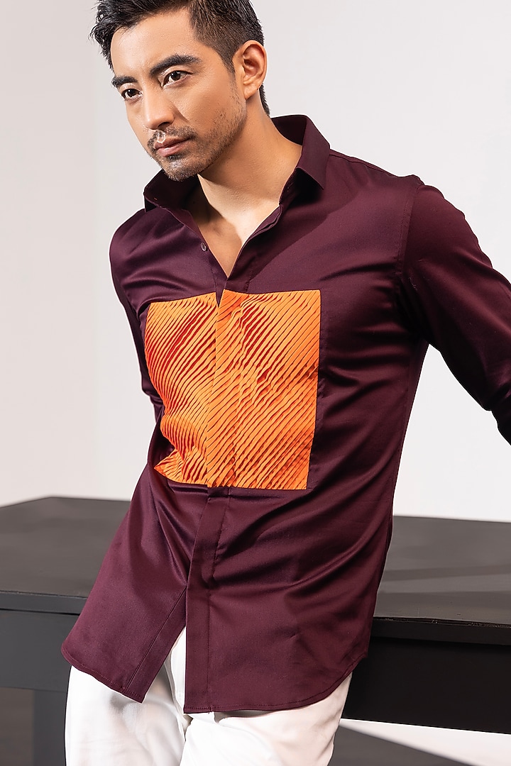 Brown Cotton Party Wear Shirt by SEVENDC MEN at Pernia's Pop Up Shop