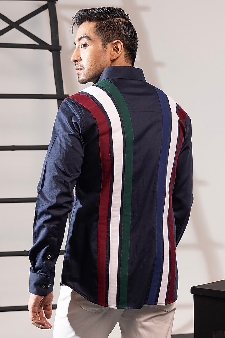 Blue Cotton Party Wear Shirt by SEVENDC MEN at Pernia's Pop Up Shop