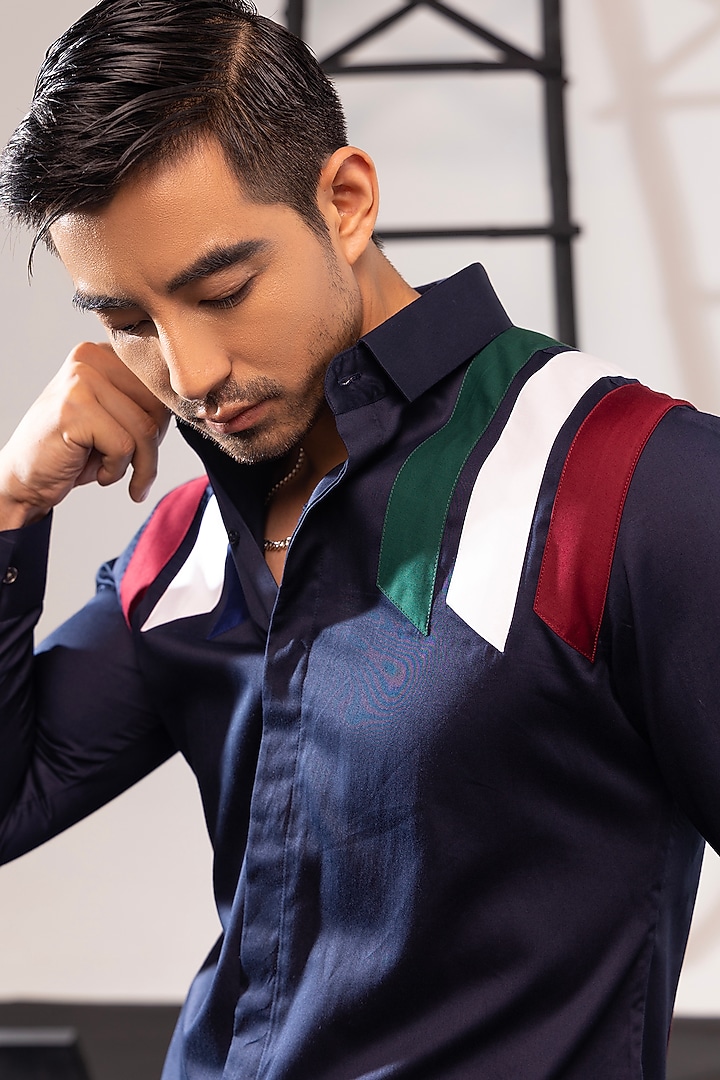 Blue Cotton Party Wear Shirt by SEVENDC MEN at Pernia's Pop Up Shop
