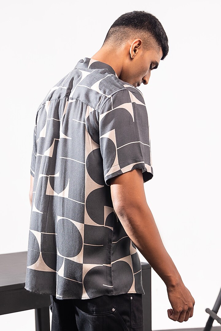 Grey Cotton Satin Printed Summer Shirt by SEVENDC MEN at Pernia's Pop Up Shop