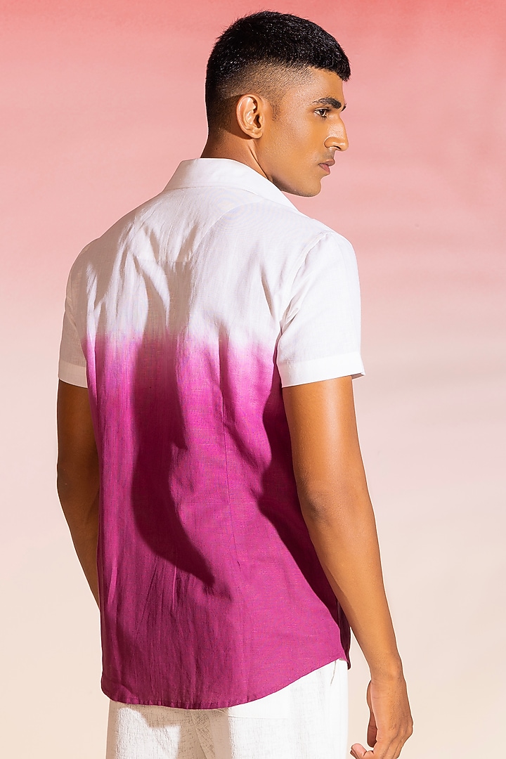 White & Purple Ombre Cotton Satin Summer Shirt by SEVENDC MEN at Pernia's Pop Up Shop