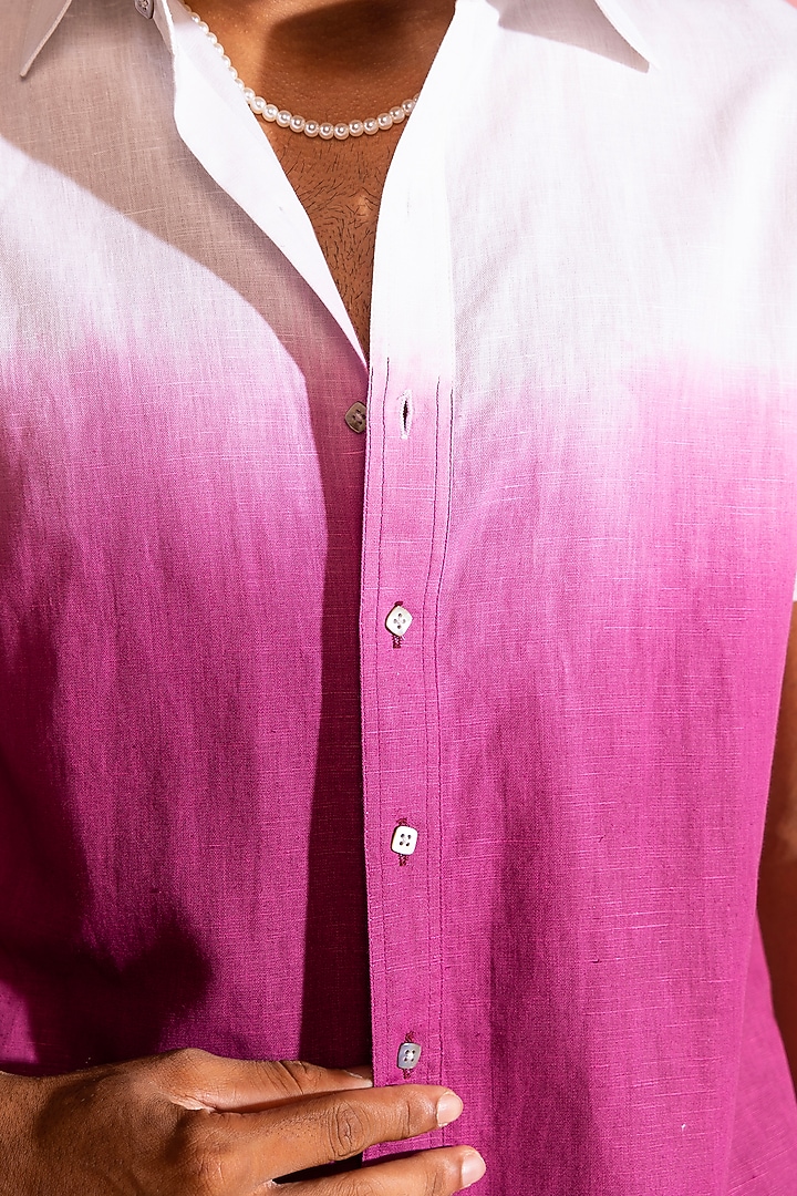 White & Purple Ombre Cotton Satin Summer Shirt by SEVENDC MEN at Pernia's Pop Up Shop