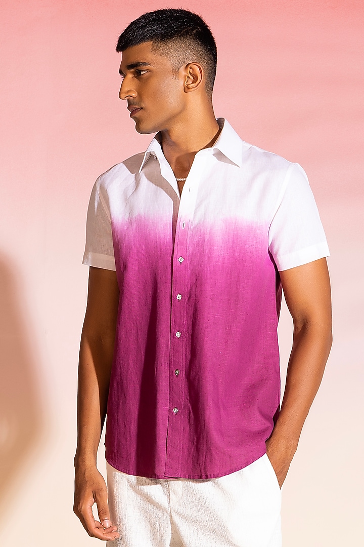 White & Purple Ombre Cotton Satin Summer Shirt by SEVENDC MEN at Pernia's Pop Up Shop