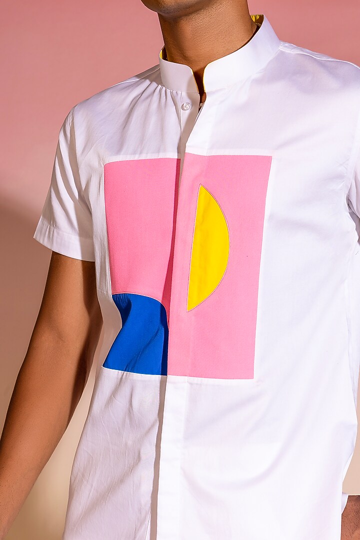 White Cotton Satin Printed Summer Shirt by SEVENDC MEN at Pernia's Pop Up Shop