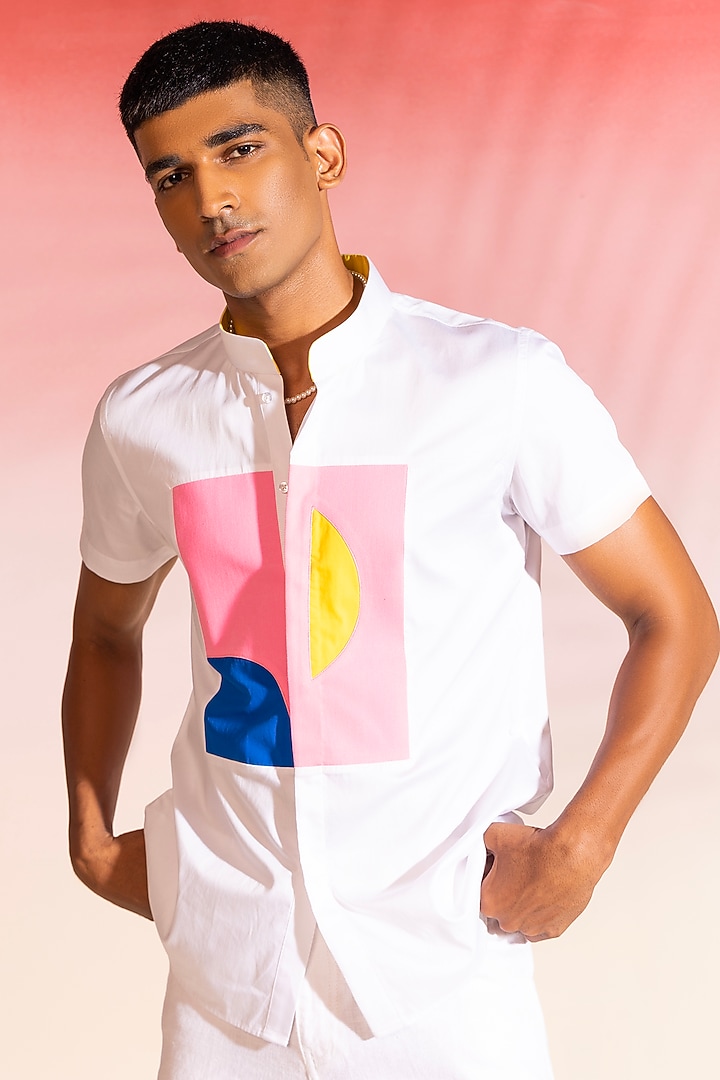 White Cotton Satin Printed Summer Shirt by SEVENDC MEN at Pernia's Pop Up Shop