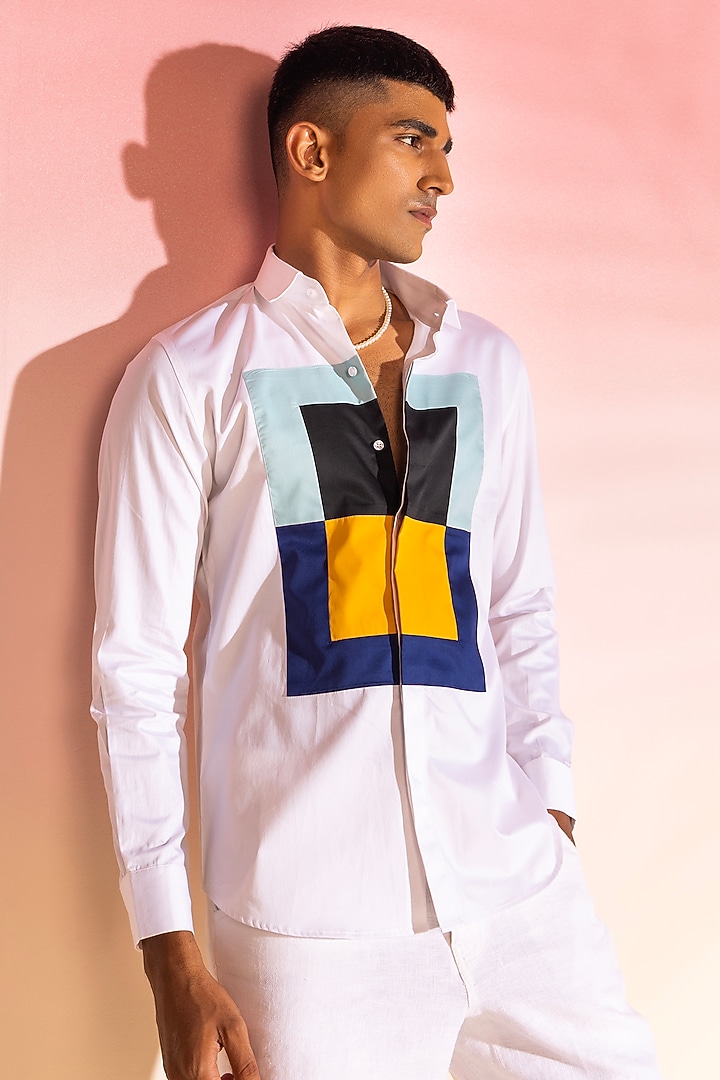 White Cotton Satin Party Wear Shirt by SEVENDC MEN at Pernia's Pop Up Shop