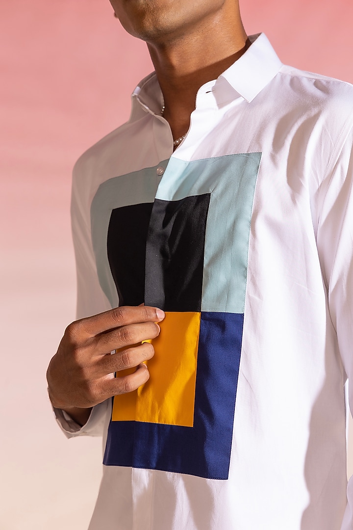 White Cotton Satin Party Wear Shirt by SEVENDC MEN at Pernia's Pop Up Shop