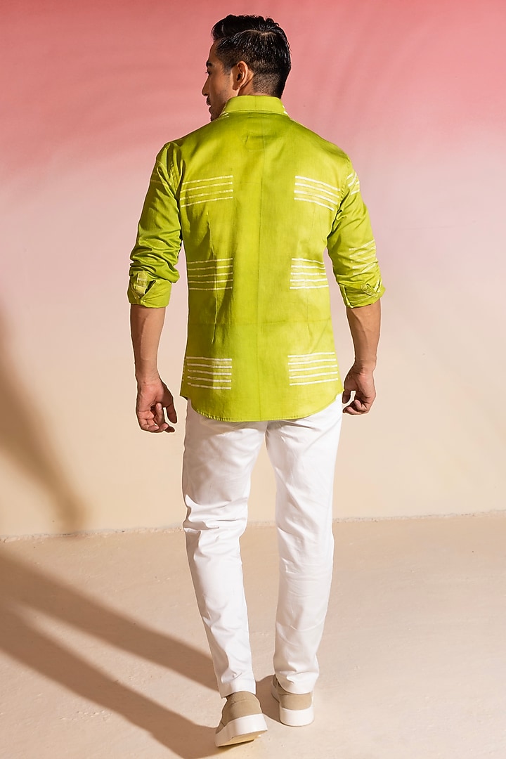 Green Cotton Satin Party Wear Shirt by SEVENDC MEN at Pernia's Pop Up Shop