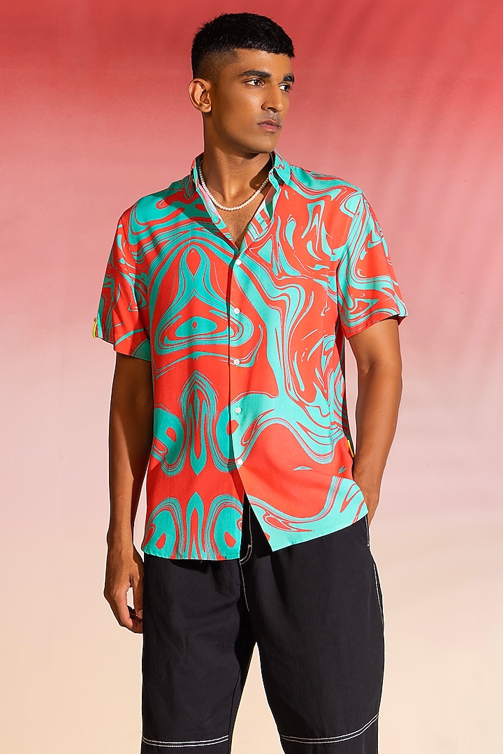 Multi-Colored Cotton Satin Shirt by SEVENDC MEN