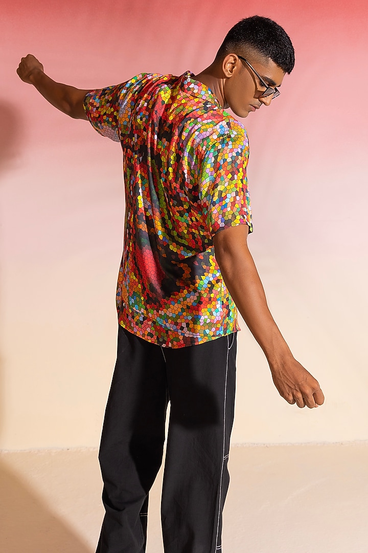 Multi-Colored Cotton Satin Summer Shirt by SEVENDC MEN at Pernia's Pop Up Shop