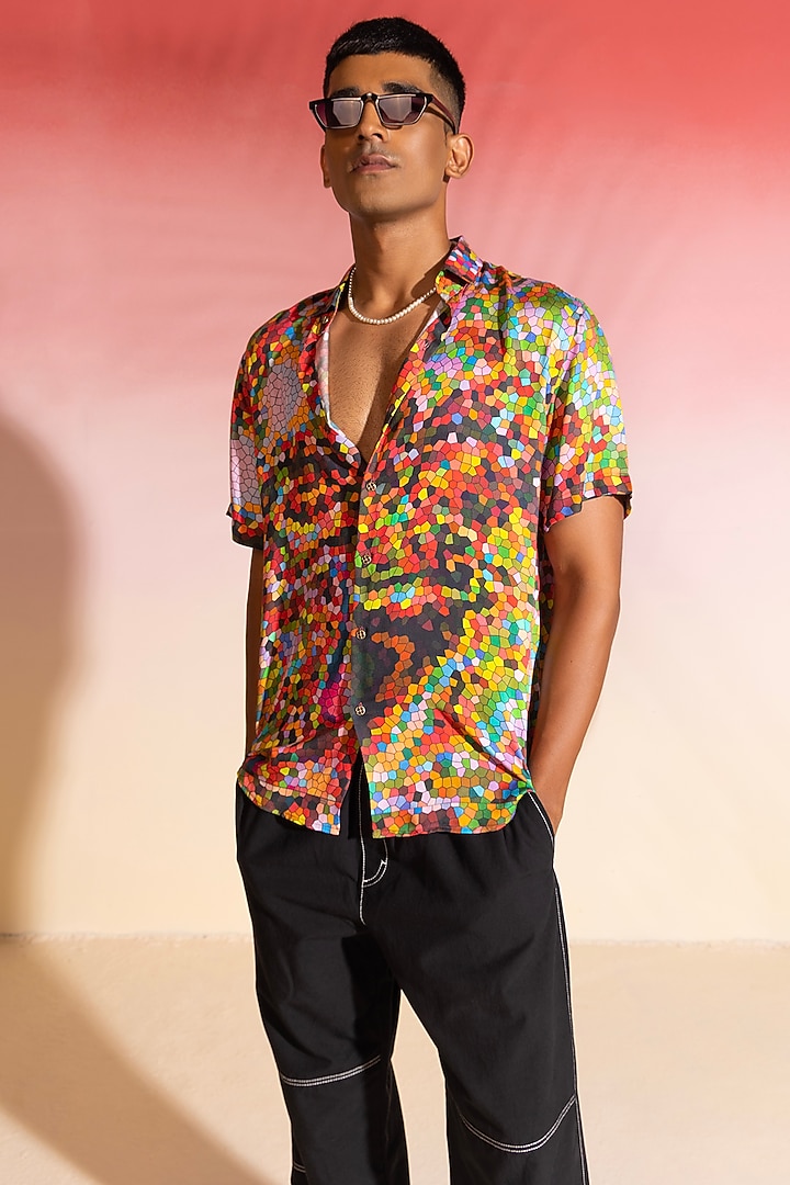 Multi-Colored Cotton Satin Summer Shirt by SEVENDC MEN at Pernia's Pop Up Shop