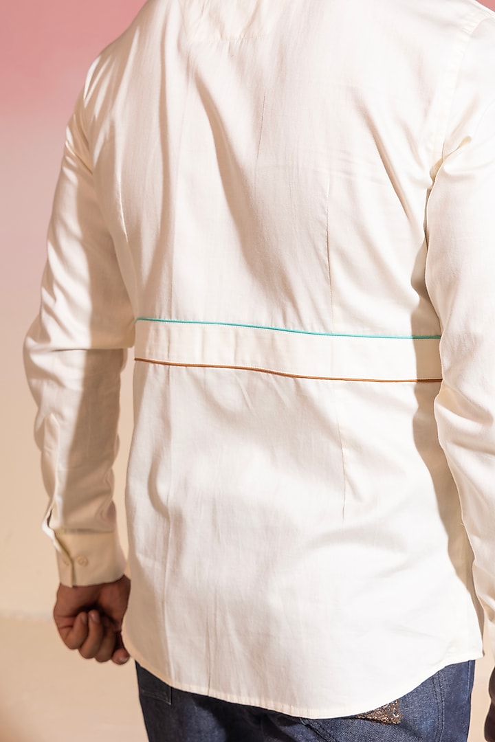 Ivory Cotton Satin Safari Party Wear Shirt by SEVENDC MEN at Pernia's Pop Up Shop