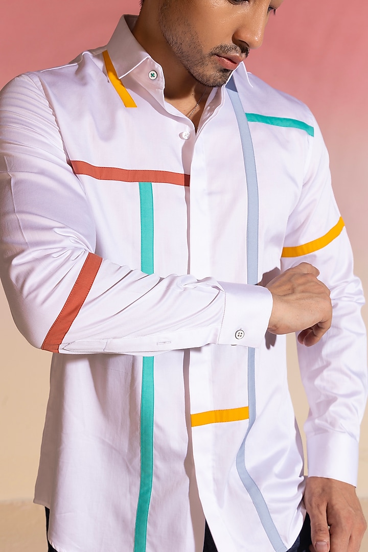 White Cotton Satin Party Wear Shirt by SEVENDC MEN at Pernia's Pop Up Shop