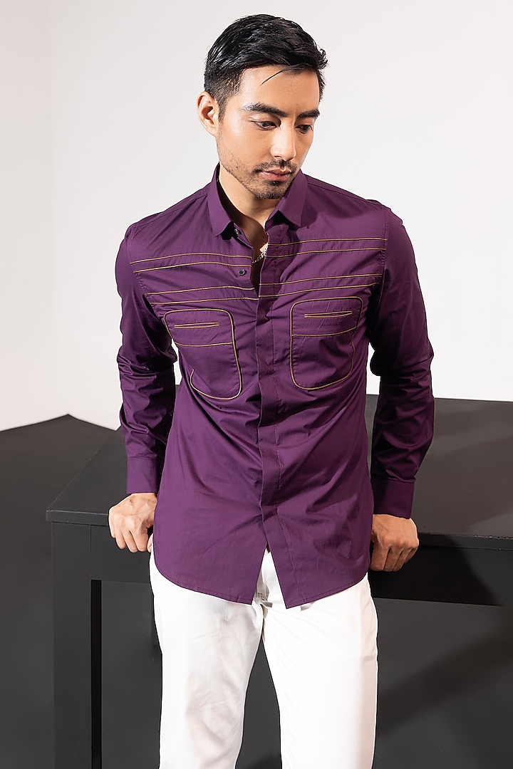 Violet Cotton Satin Shirt by SEVENDC MEN