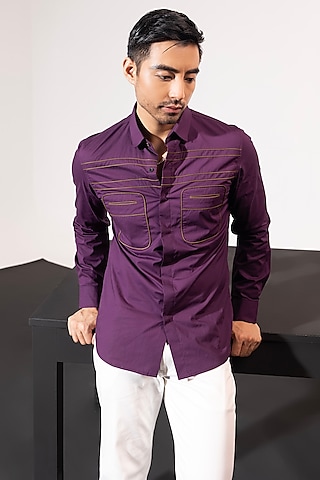 Violet Cotton Satin Shirt by SEVENDC MEN