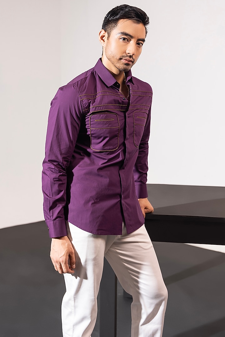 Violet Cotton Satin Party Wear Shirt by SEVENDC MEN at Pernia's Pop Up Shop