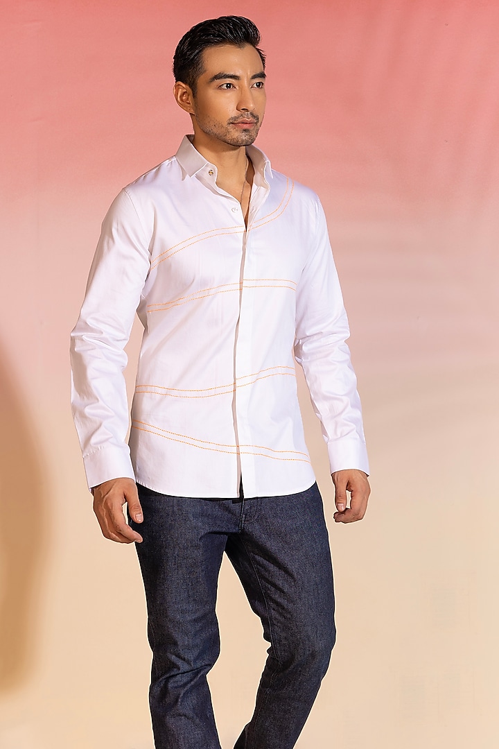 White Cotton Satin Shirt by SEVENDC MEN