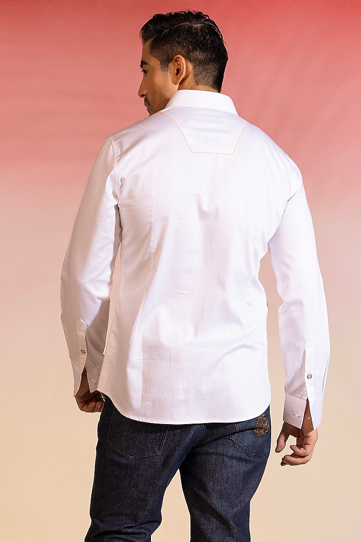 White Cotton Satin Party Wear Shirt by SEVENDC MEN at Pernia's Pop Up Shop