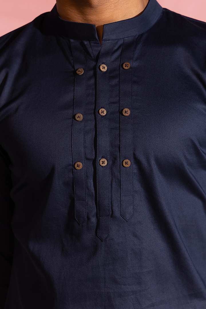 Navy & Wine Cotton Satin Kurta by SEVENDC MEN at Pernia's Pop Up Shop