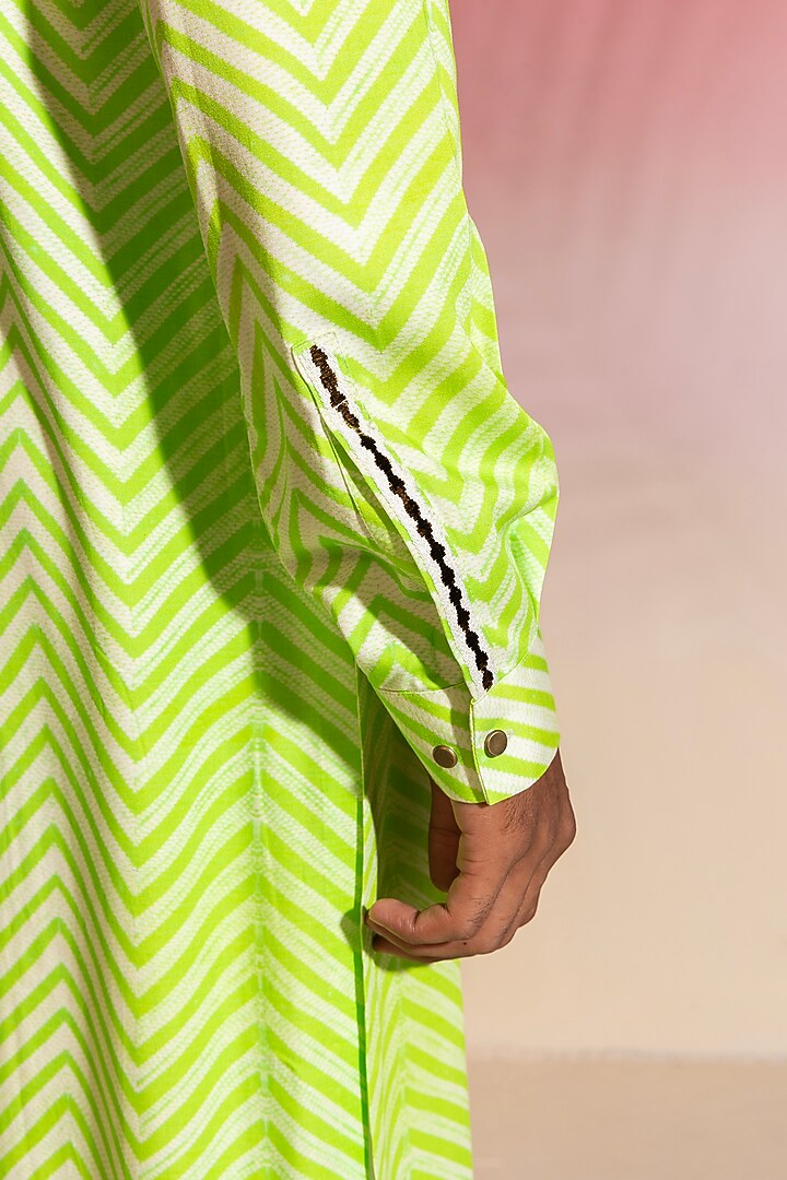 Neon Green Cotton Silk Shibori Printed Kurta Set by SEVENDC MEN at Pernia's Pop Up Shop