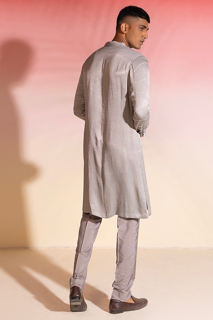 Grey Cotton Hand Embroidered Kurta by SEVENDC MEN at Pernia's Pop Up Shop