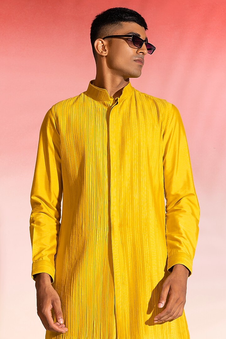 Mustard Cotton Viscose Nehru Jacket Set by SEVENDC MEN at Pernia's Pop Up Shop