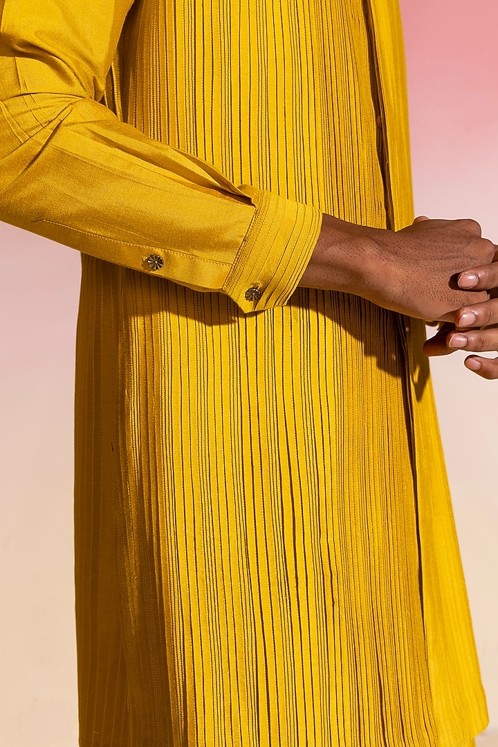 Mustard Cotton Viscose Nehru Jacket Set by SEVENDC MEN at Pernia's Pop Up Shop