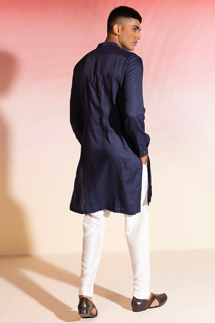 Navy Blue Cotton Kurta by SEVENDC MEN at Pernia's Pop Up Shop
