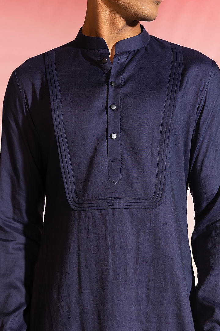 Navy Blue Cotton Kurta by SEVENDC MEN at Pernia's Pop Up Shop