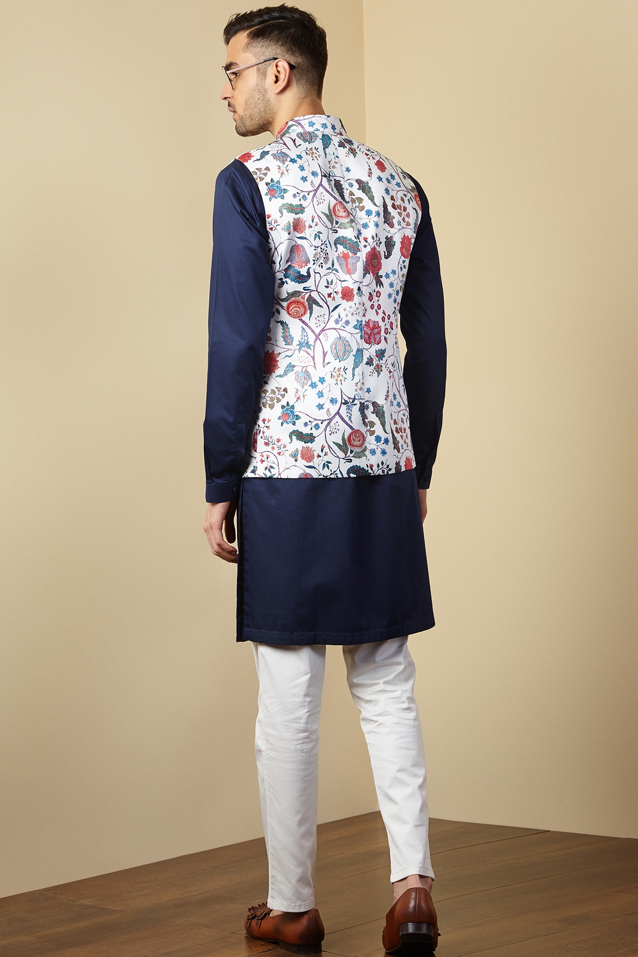 Pink Printed Linen Nehru Jacket - MMWC0174 – Mayank Modi Fashions