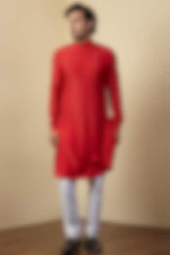 Red Cotton Silk Kurta set by SEVENDC MEN at Pernia's Pop Up Shop
