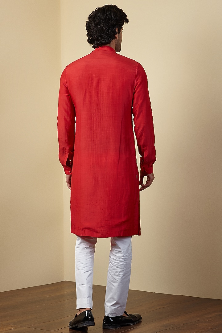 Red Cotton Silk Kurta set by SEVENDC MEN at Pernia's Pop Up Shop