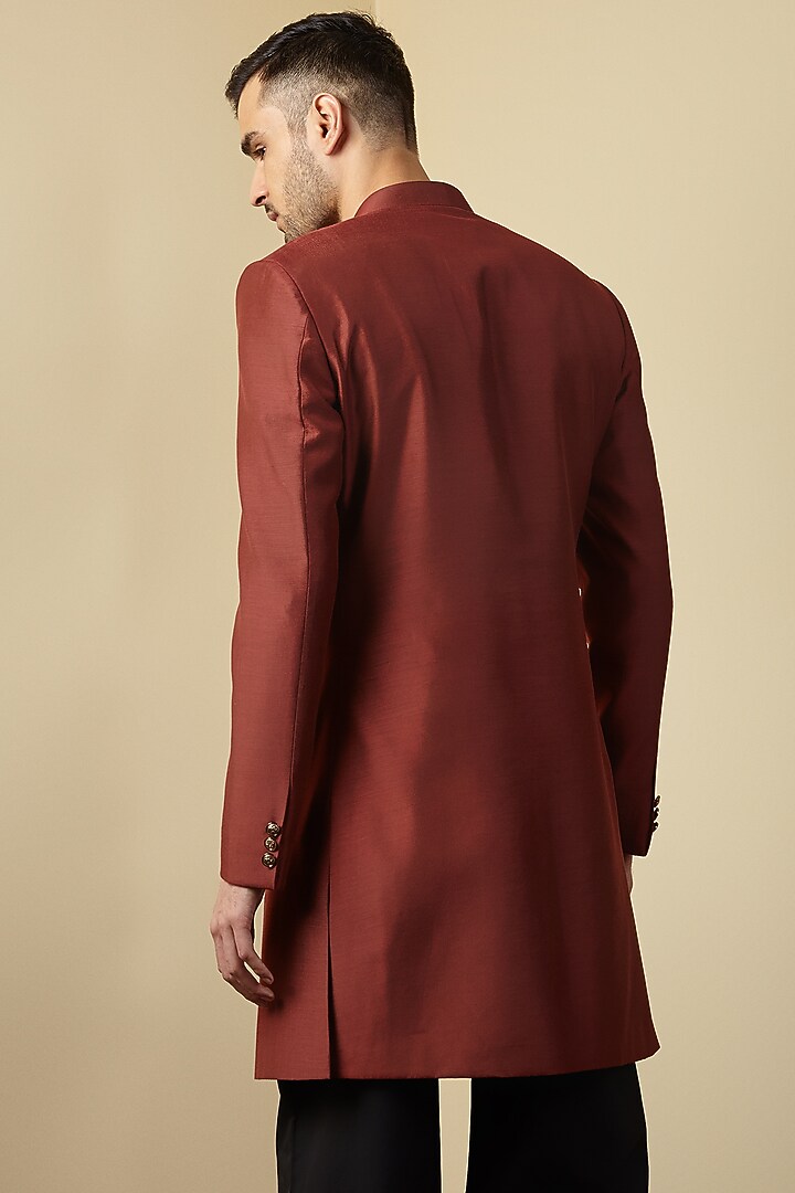 Maroon Silk Panelled Kurta Set by SEVENDC MEN at Pernia's Pop Up Shop