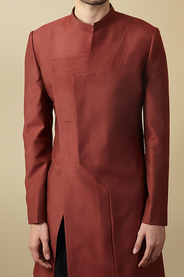Maroon Silk Panelled Kurta Set by SEVENDC MEN at Pernia's Pop Up Shop
