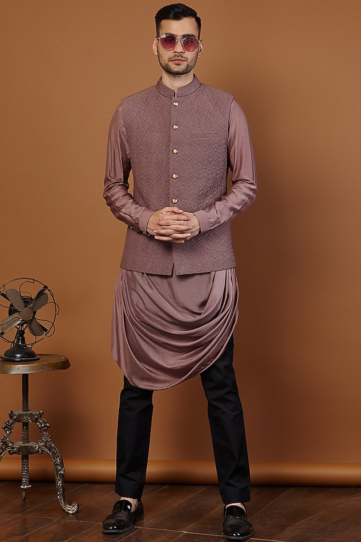 Mauve Cotton Silk Quilted Bundi Jacket by SEVENDC MEN at Pernia's Pop Up Shop