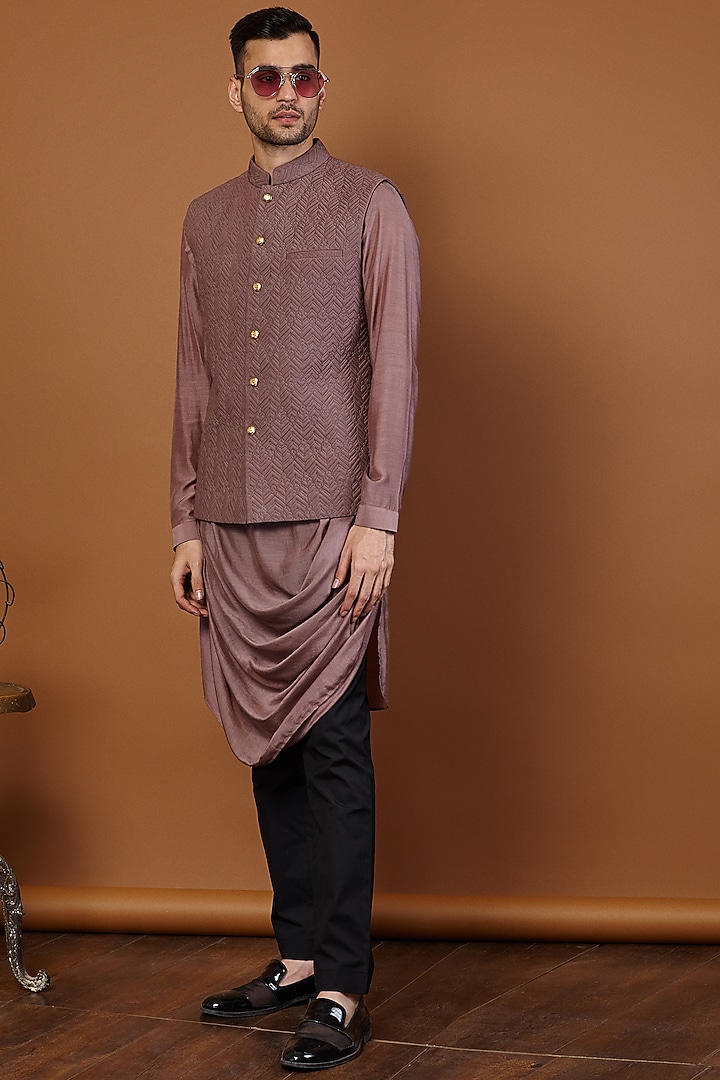 Mauve Cotton Silk Quilted Bundi Jacket by SEVENDC MEN at Pernia's Pop Up Shop