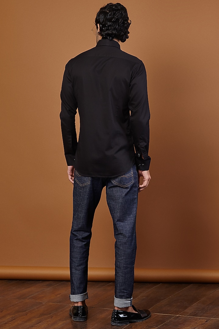 Black Cotton Graphic Patch Work Summer Shirt by SEVENDC MEN at Pernia's Pop Up Shop