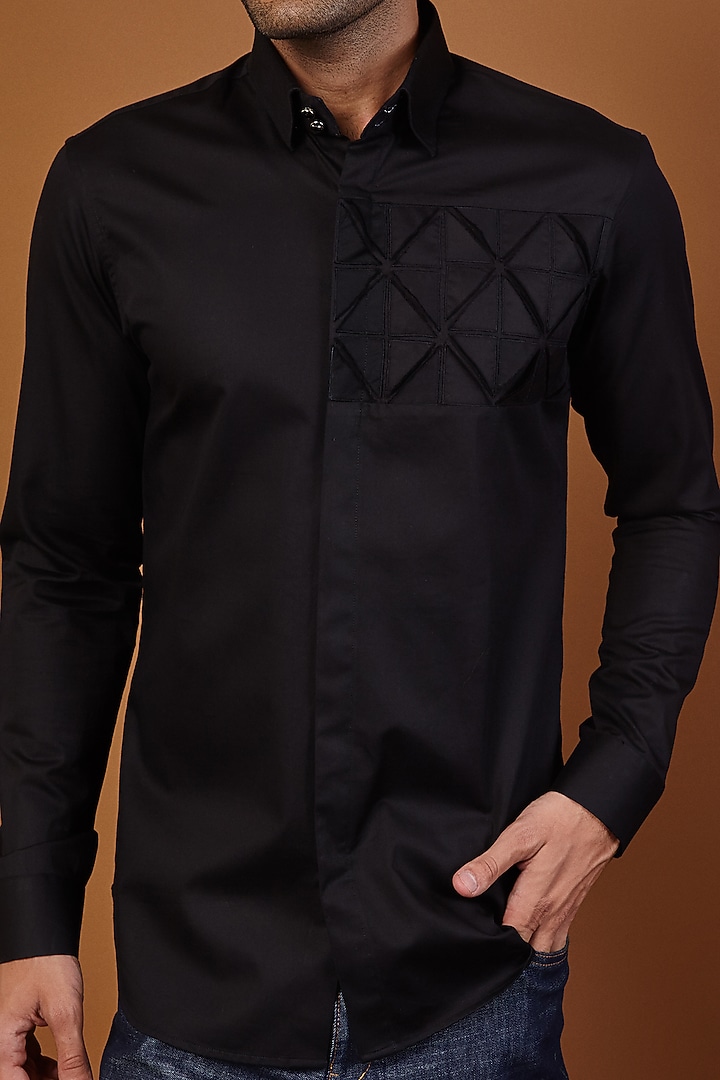 Black Cotton Graphic Patch Work Summer Shirt by SEVENDC MEN at Pernia's Pop Up Shop