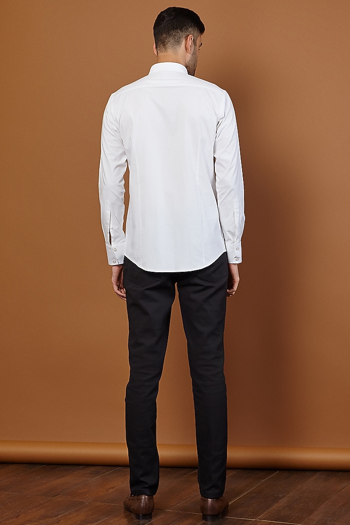 White Cotton Motif Embroidered Party Wear Shirt by SEVENDC MEN at Pernia's Pop Up Shop
