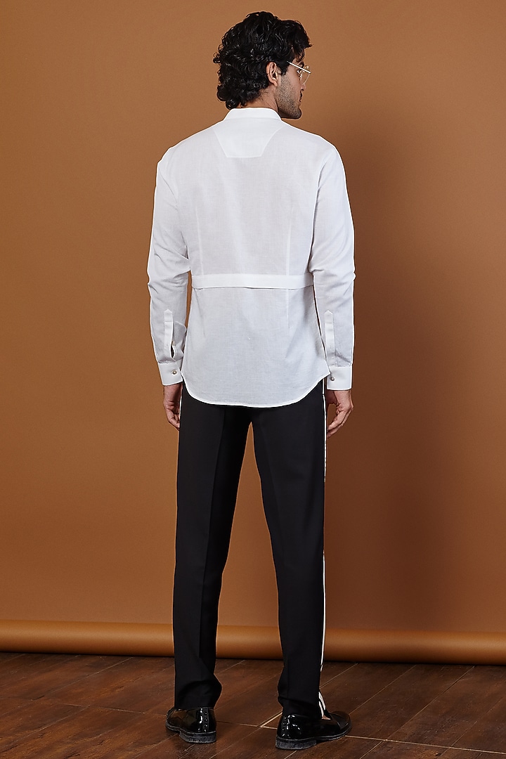 White Cotton Linen Party Wear Shirt by SEVENDC MEN at Pernia's Pop Up Shop
