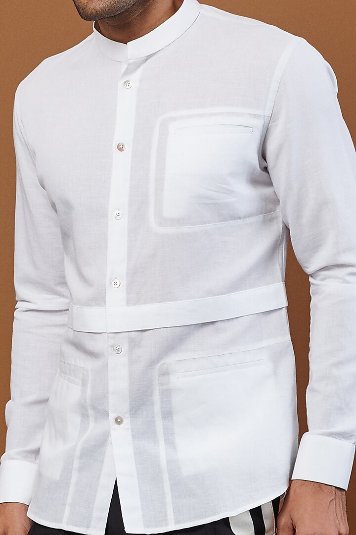White Cotton Linen Party Wear Shirt by SEVENDC MEN at Pernia's Pop Up Shop