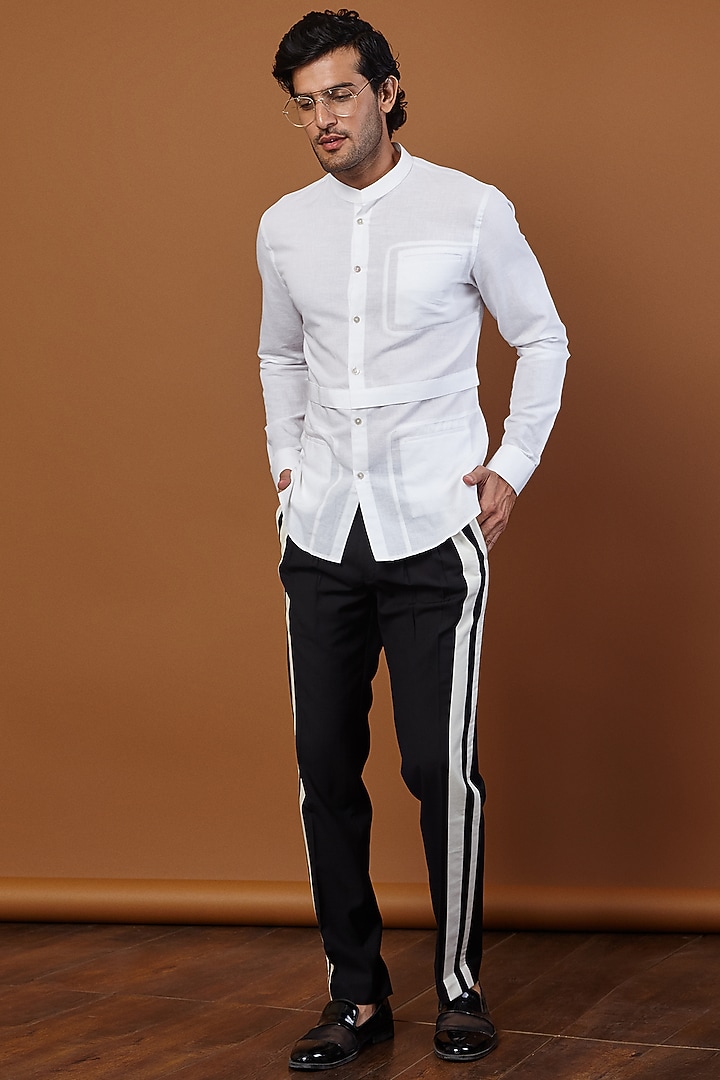 White Cotton Linen Party Wear Shirt by SEVENDC MEN at Pernia's Pop Up Shop
