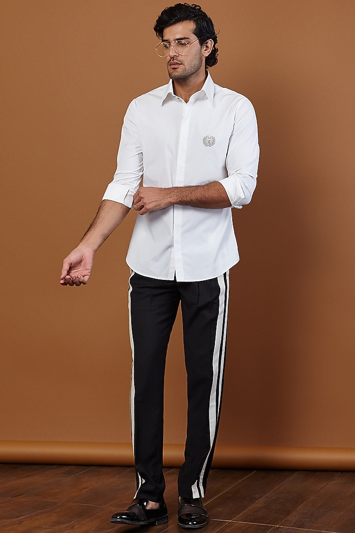 White Hand-Embroidered Party Wear Shirt by SEVENDC MEN at Pernia's Pop Up Shop