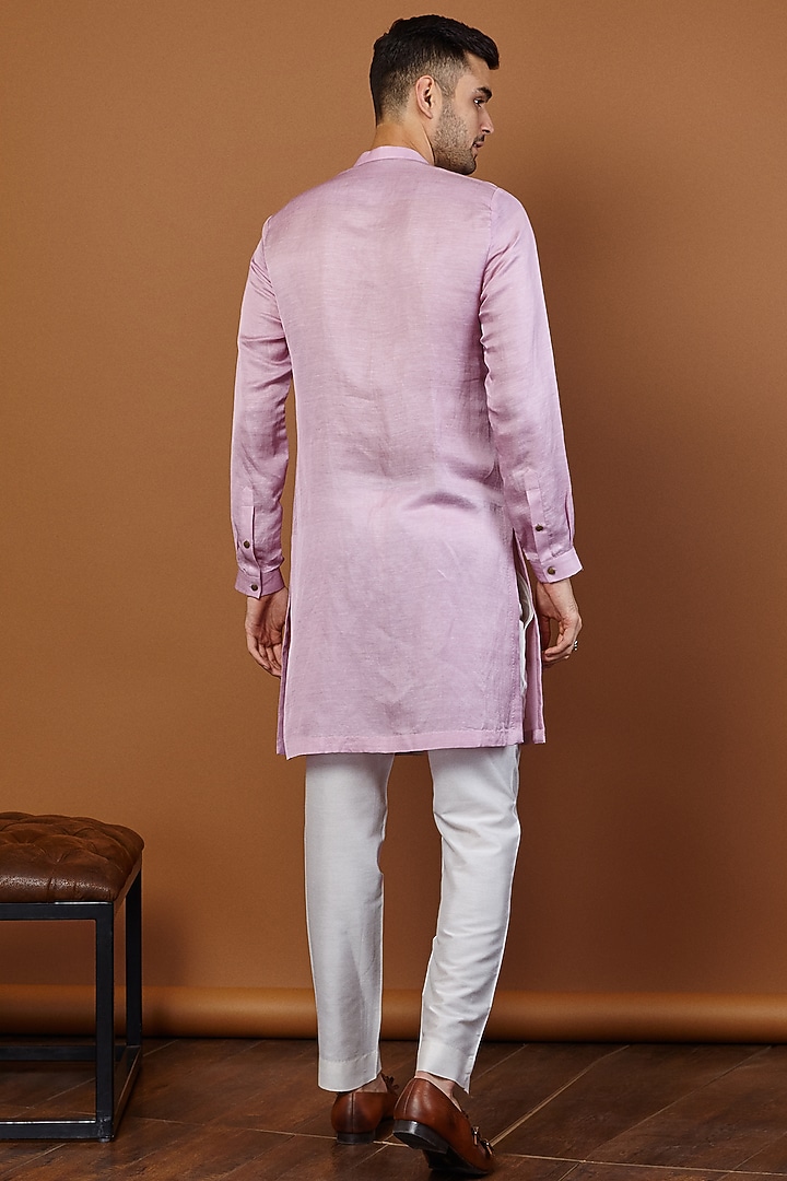 Lilac Textured Cotton Silk Paneled Kurta Set by SEVENDC MEN at Pernia's Pop Up Shop