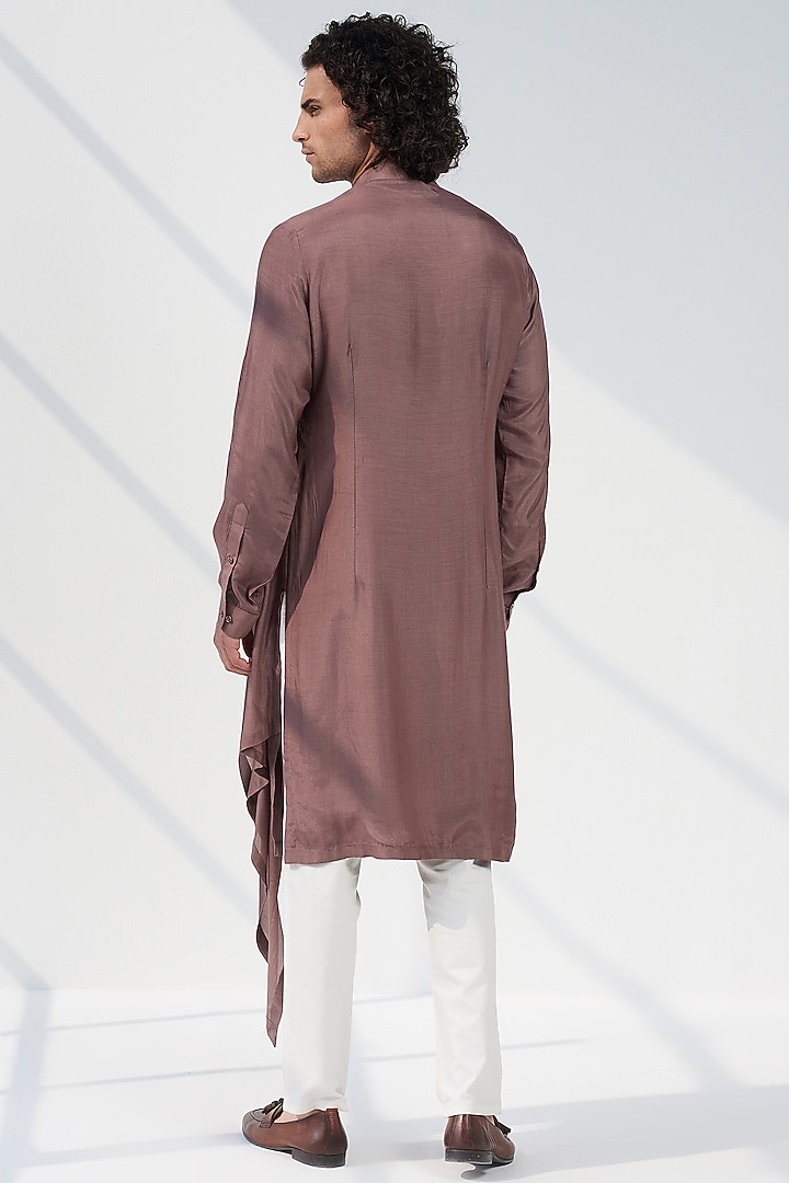 Tobacco Brown Linen Embroidered Kurta by SEVENDC MEN at Pernia's Pop Up Shop