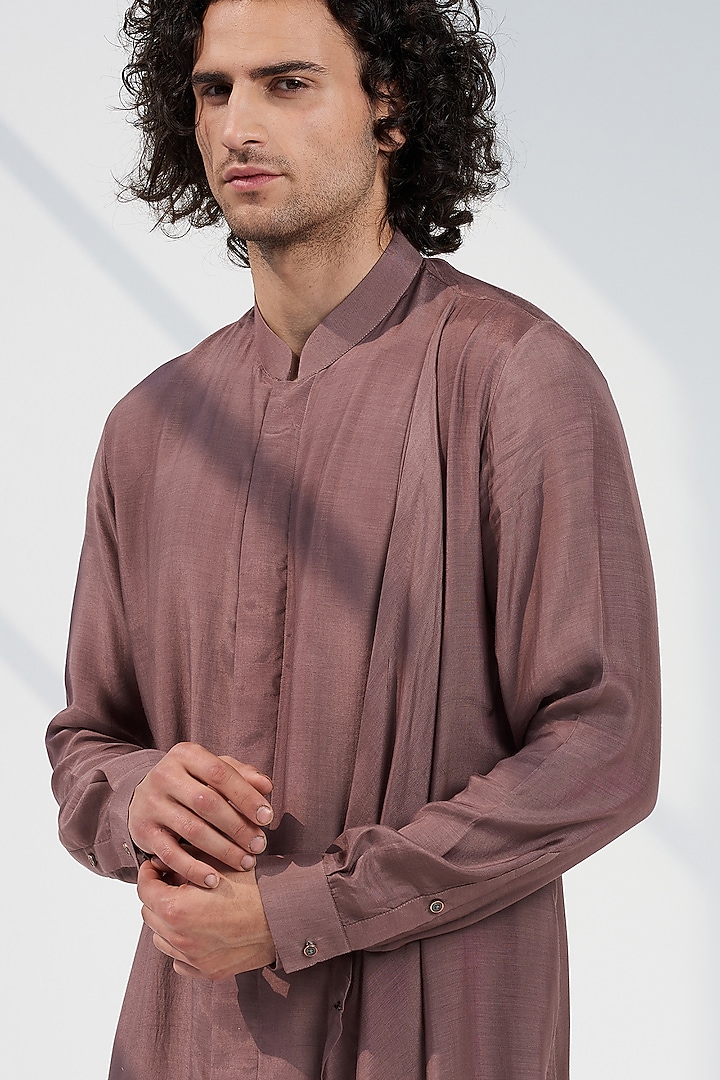 Tobacco Brown Linen Embroidered Kurta by SEVENDC MEN at Pernia's Pop Up Shop