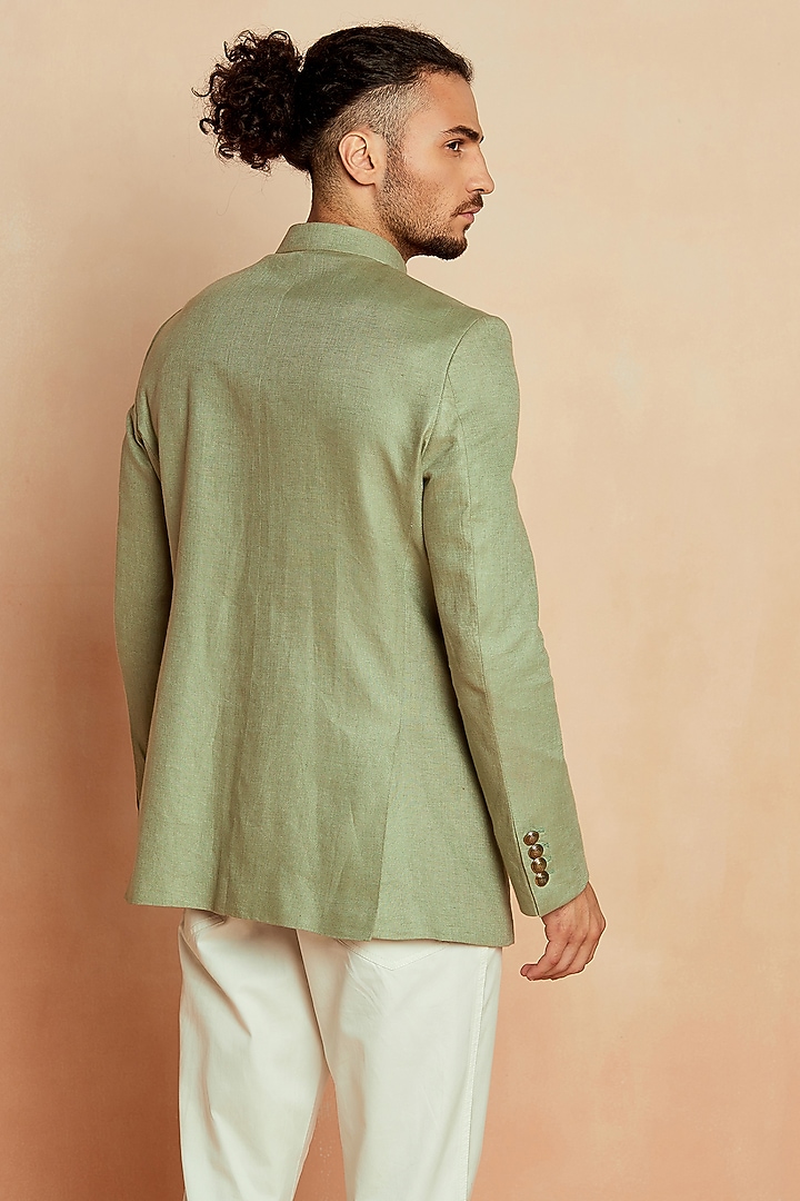 Sage Green Hand Embroidered Wedding Bandhgala Jacket by SEVENDC MEN at Pernia's Pop Up Shop